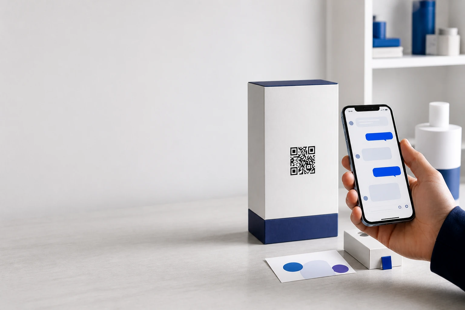 A customer scans a QR code on premium product packaging to open an AI answer page