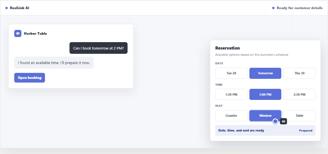Existing RealLink AI booking example example