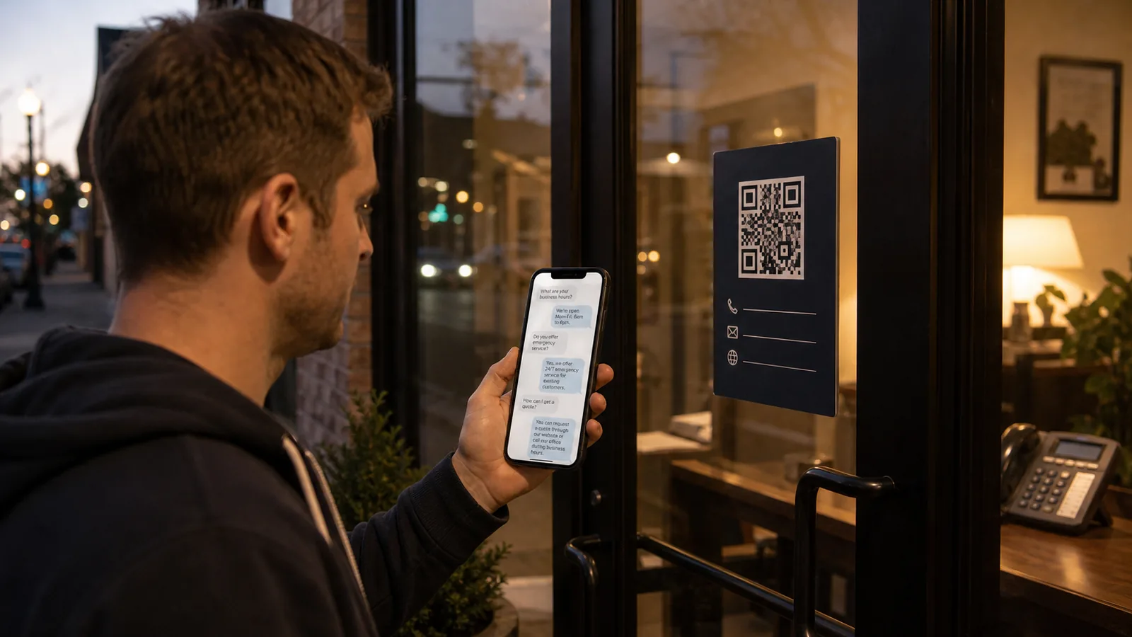 QR- und Link-Ziele nach Geschäftsschluss können einfache Fragen beantworten und menschliche Hilfe für Ausnahmen erhalten.