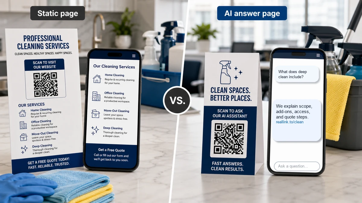 Cleaning business static page compared with an AI answer page for deep cleaning questions
