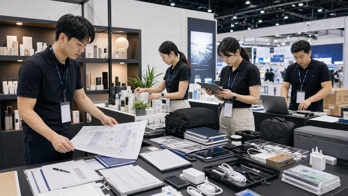 COEX出展チームがブースチェックリストを準備