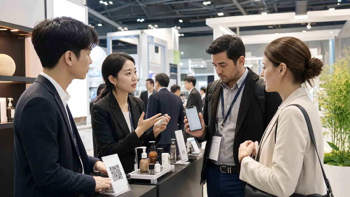 KINTEX 부스 QR로 바이어 질문을 응대하는 참가 기업 팀
