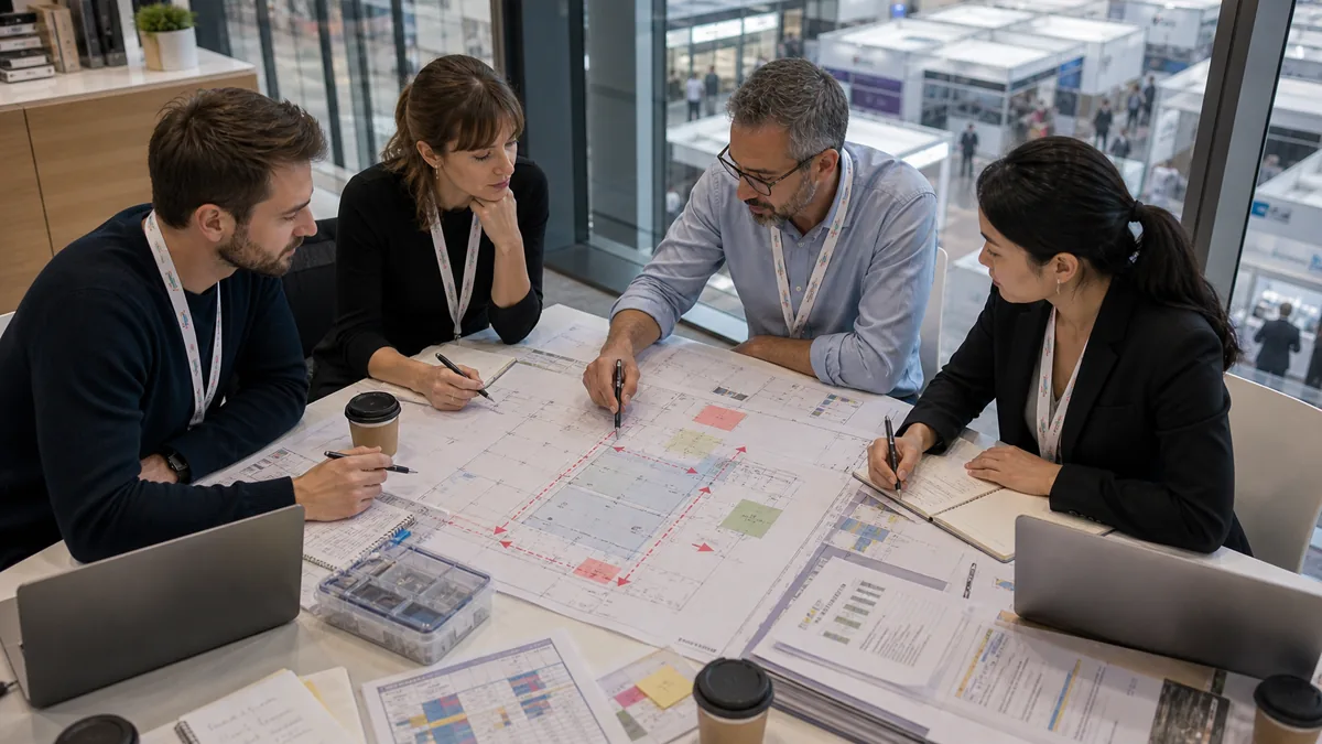 Equipe planifiant les deplacements dans les halls Messe Frankfurt