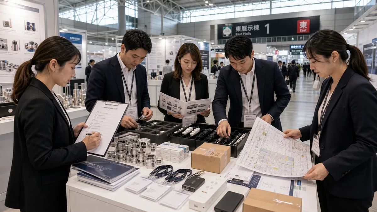 Tokyo Big Sight exhibitor team preparing booth checklist