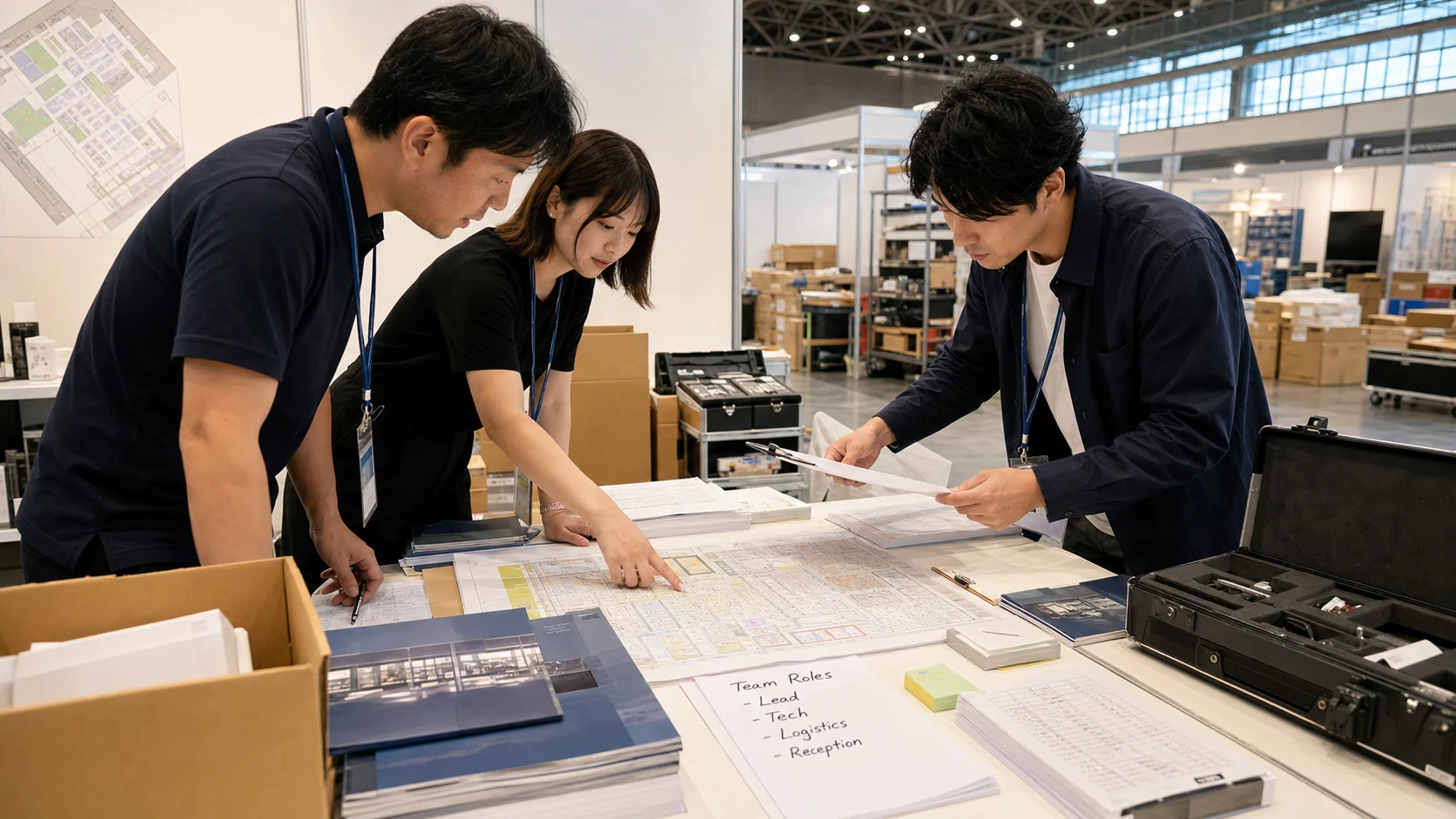 Tokyo-Messeteam bereitet Wege, Kataloge, Muster und Teamrollen vor