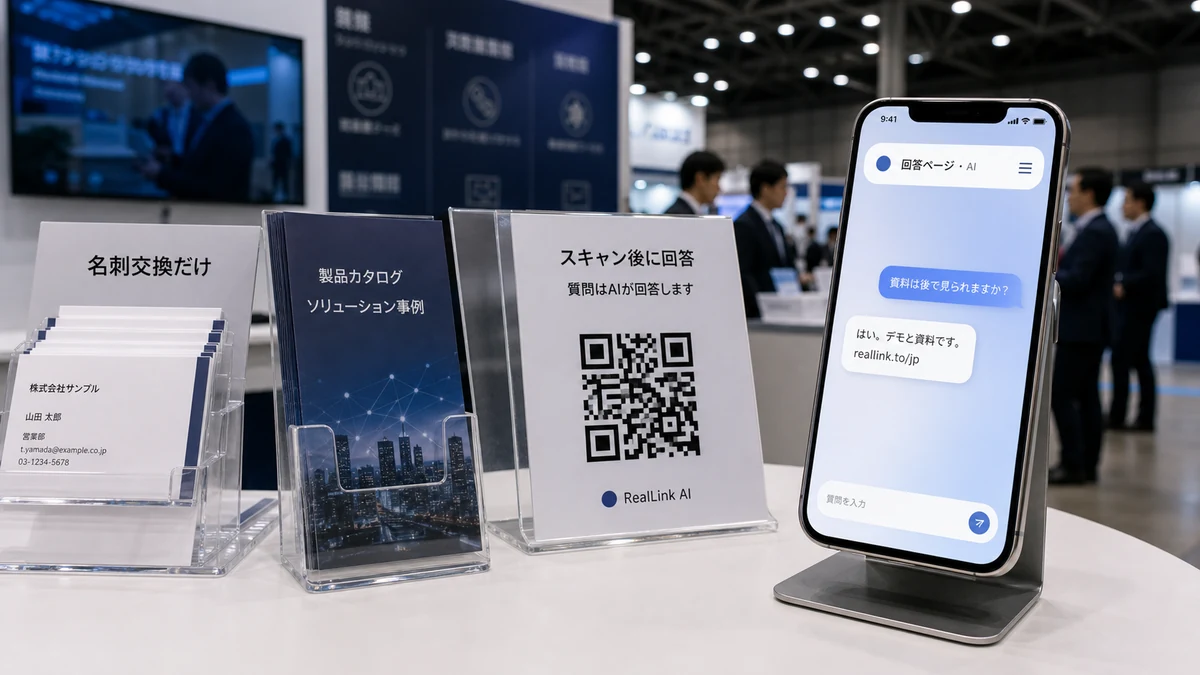 名刺交換だけの展示会導線とスキャン後に回答するAI回答ページの比較