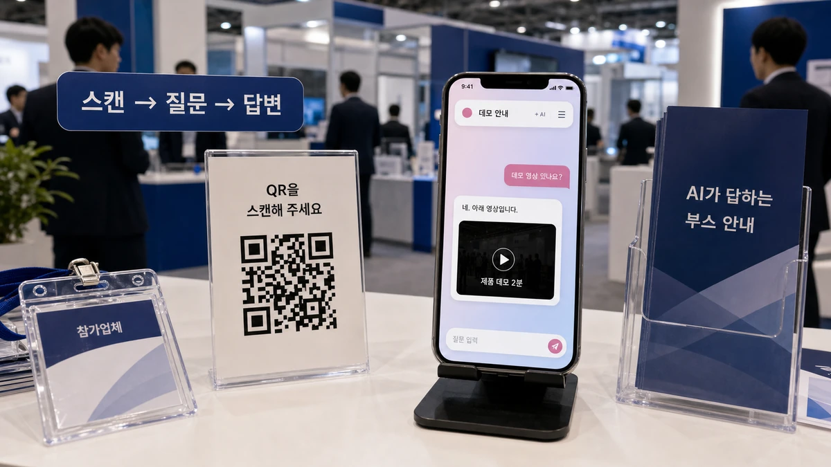 전시회 QR코드 스캔 후 질문하고 답변을 받아 후속 상담으로 이어지는 RealLink AI 답변 흐름