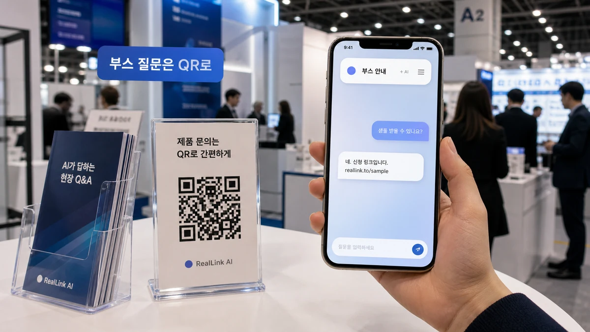 한국 전시회 부스 QR코드와 AI 답변 페이지