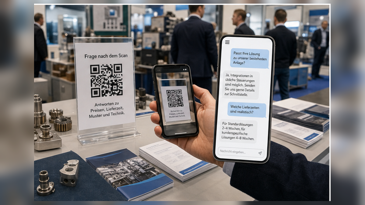 QR-Code-Test am Messestand mit öffentlicher Antwortseite auf einem Smartphone