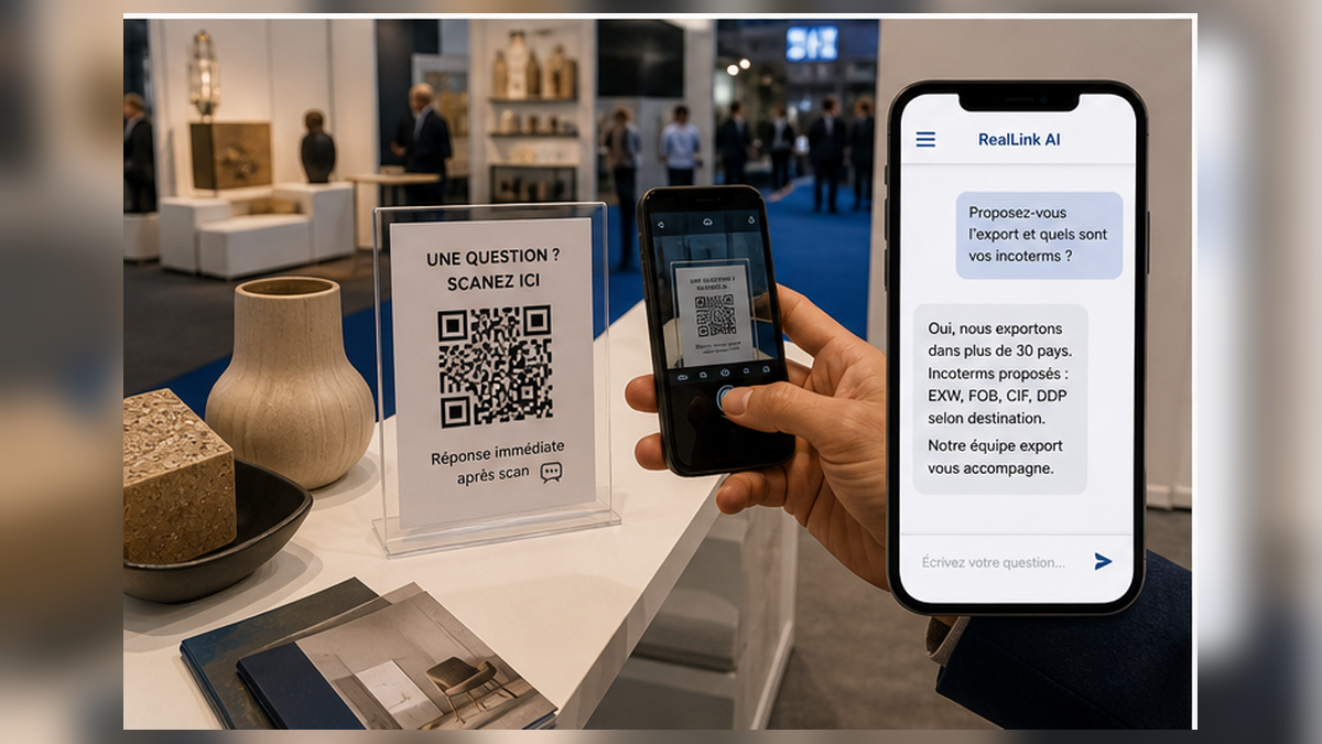QR code de stand testé sur smartphone avec page de réponse IA