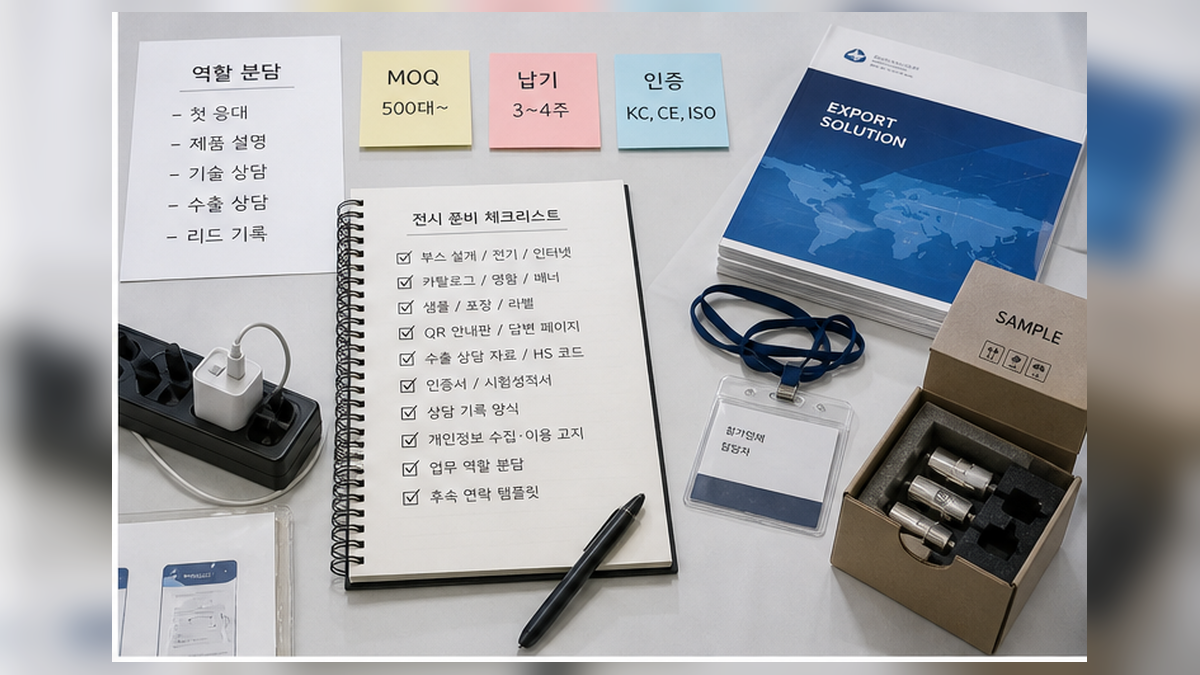 전시회 참가 준비 체크리스트와 방문객 질문 맵을 정리하는 작업 공간