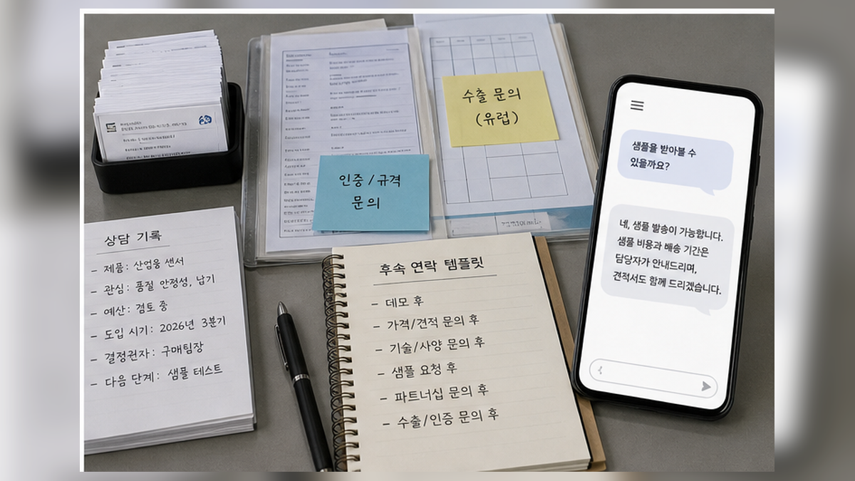 행사 후 방문객 질문별로 후속 상담을 준비하는 작업 공간