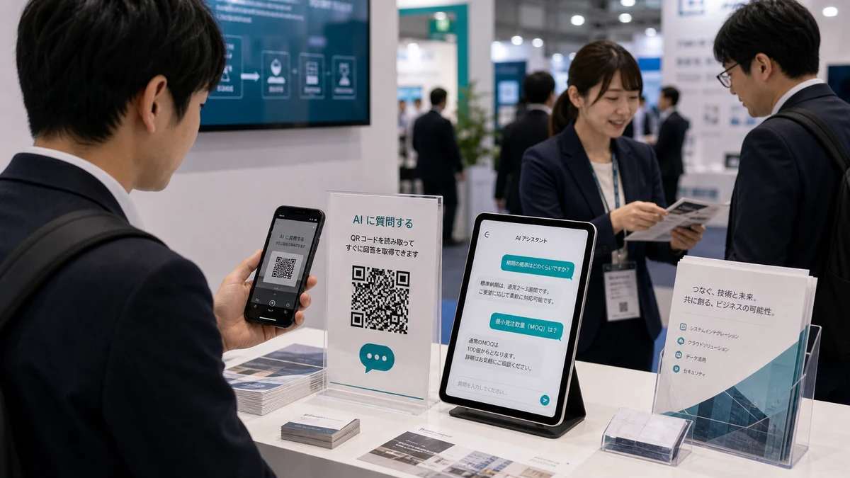 ブースカウンターのQR回答ページと来場者質問導線のイメージ