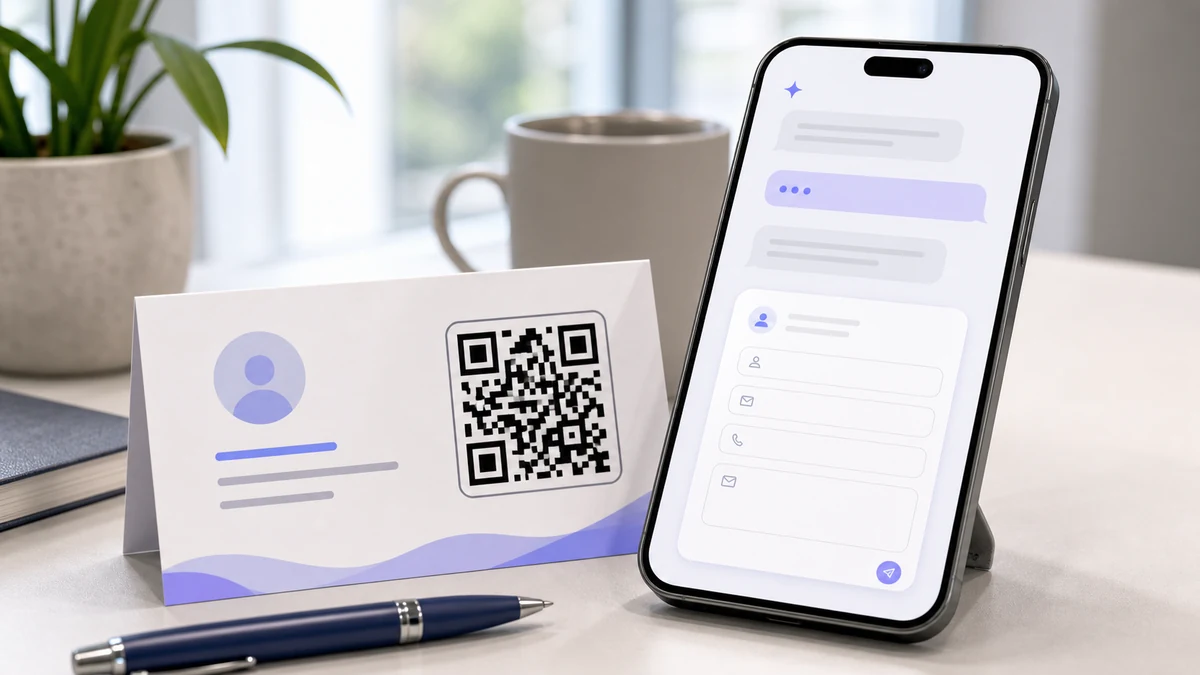 business card QR code with phone showing AI inquiry form